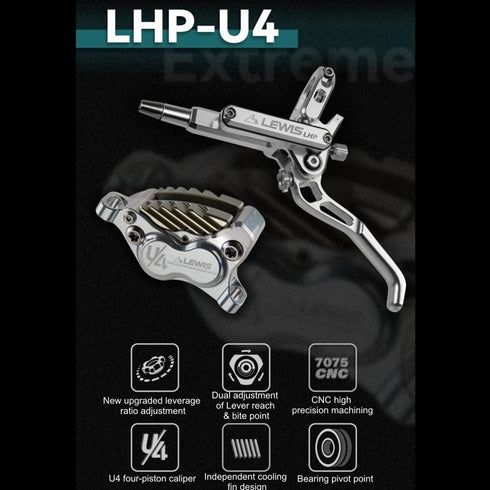 Lewis LHP-U4 Axial Cylinder 4 Pistons Hydraulic Disc Brake With Cooling Fins